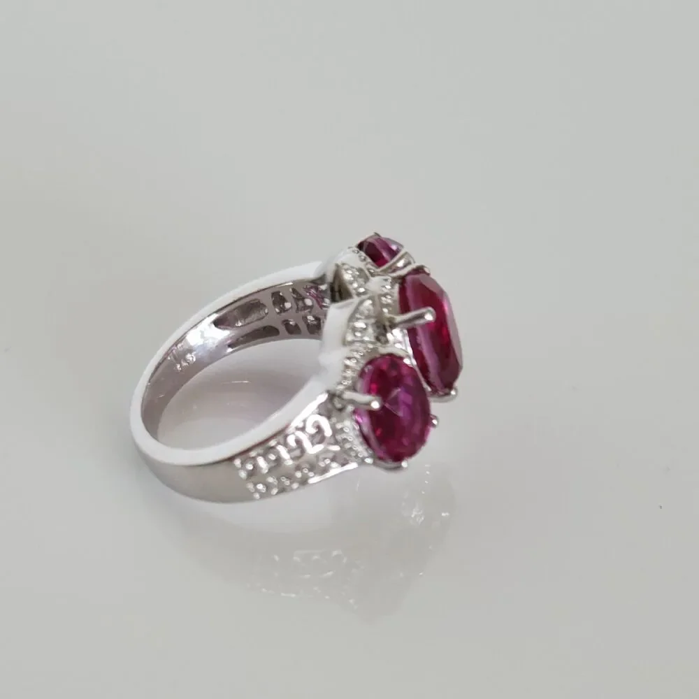 Pink Quartz Triplet Ring with White Zircon Size 6